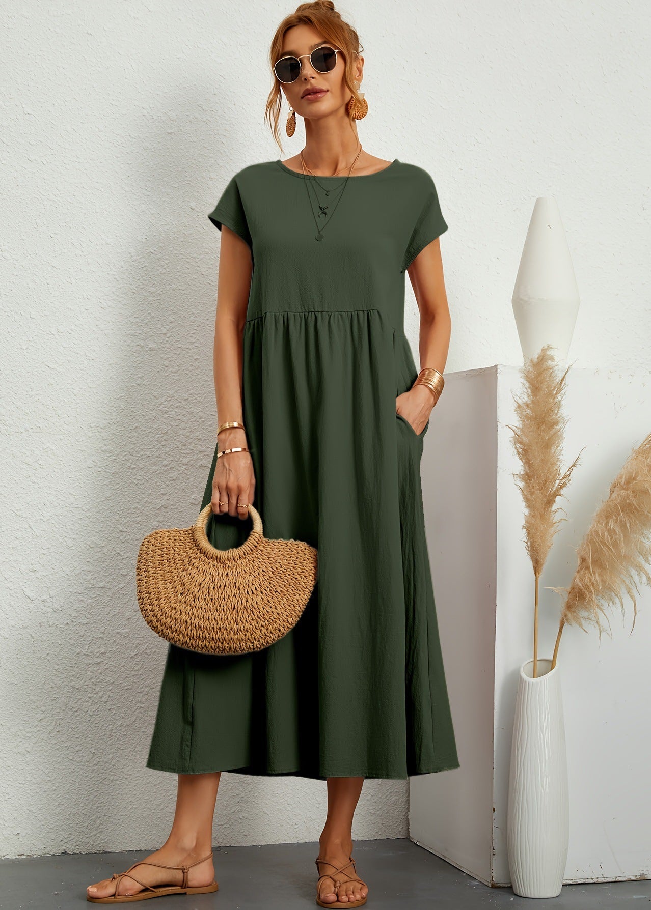 Robe Mi-Longue d'été en Coton  Élégante