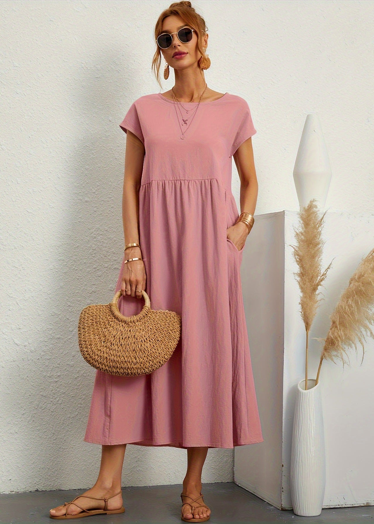 Robe Mi-Longue d'été en Coton  Élégante