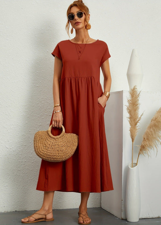 Robe Mi-Longue d'été en Coton  Élégante